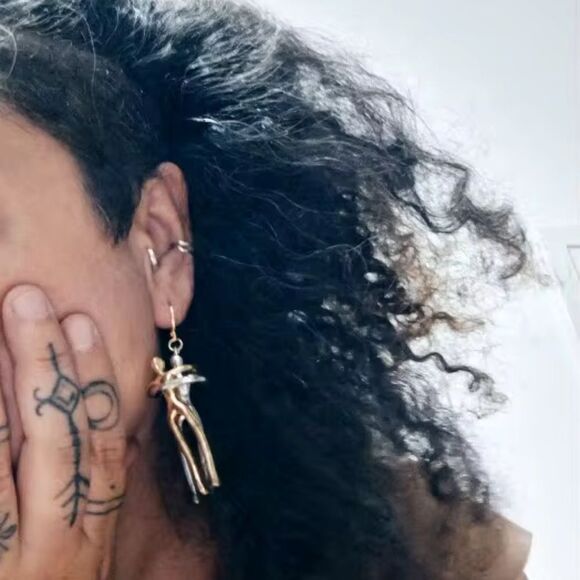 Free People Abstract Dancing Couple Earrings-Gold And Silver - Picture 5 of 10